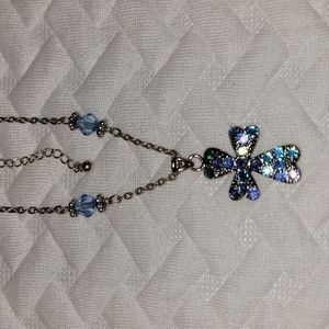 SOLD Pacific Styles Necklace Blue Cross Silver Colored Chain Costume Jewelry